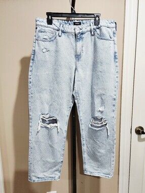 NWOT Express Rigid Denim Ripped Boyfriend Mid-Rise Jeans Size 14